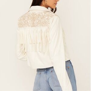 SHYANNE WOMEN'S EMBELLISHED FRINGE FAUX SUEDE BLAZER